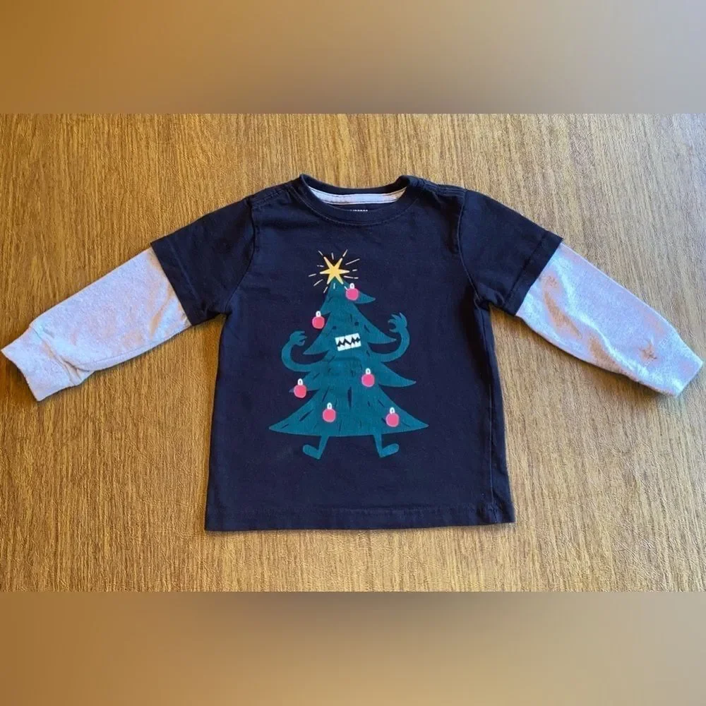 Gymboree Christmas Tree Scary Monster Holiday Shop Shirt Boy 18-24 months